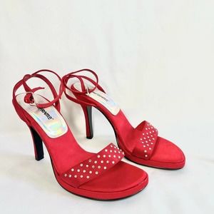 Amazing 1990s Bright Red Diamond Embellished Going Out Heels 8 1/2